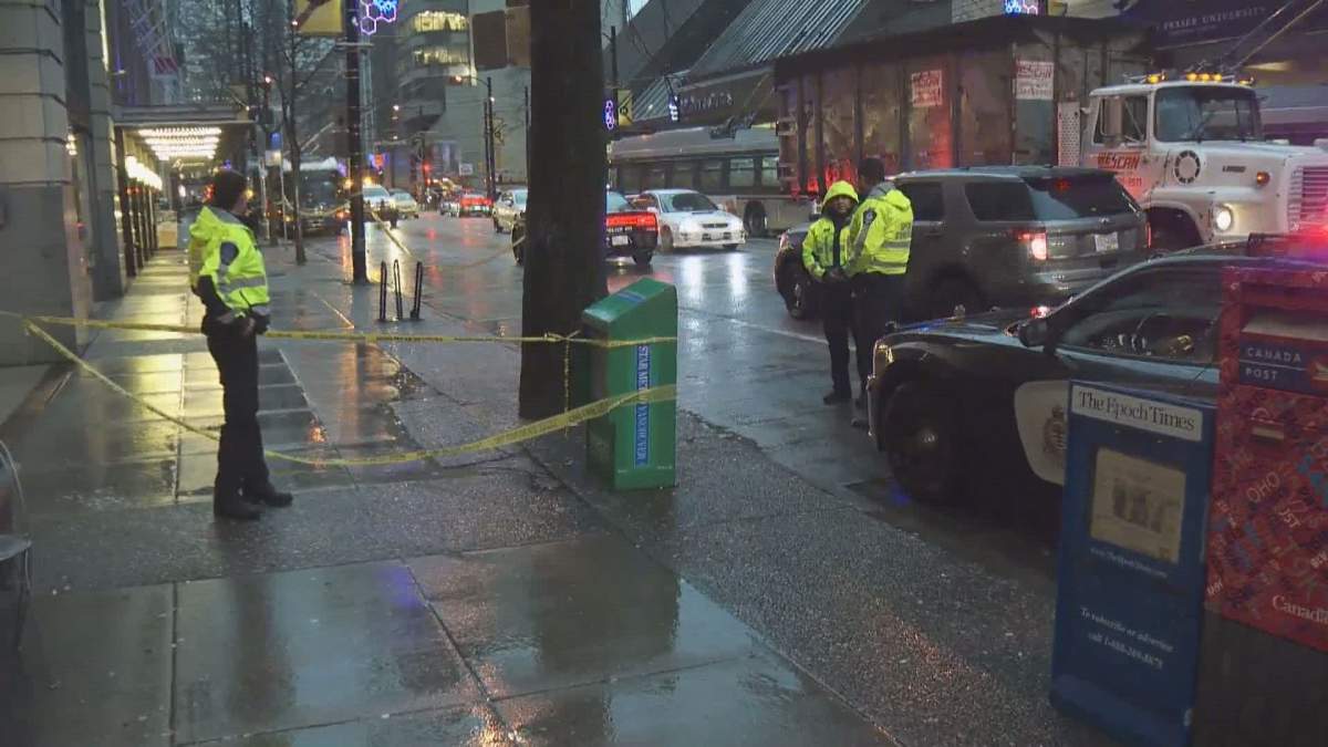 Police received several reports of a man with a knife in the area of Hastings and Seymour streets around 7 a.m.