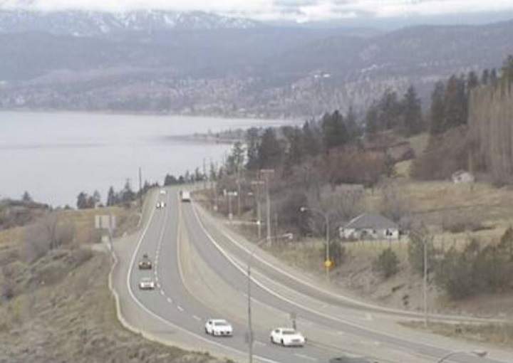 A view of the Okanagan and Okanagan Lake from a DriveBC webcam in West Kelowna.
