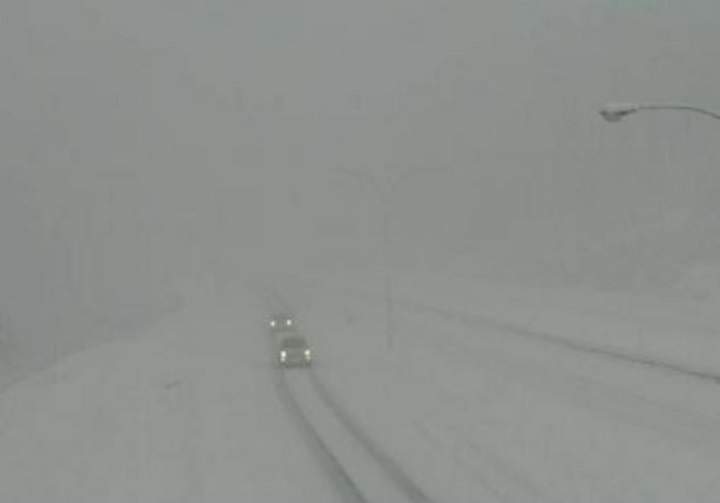 A webcam photo showing road conditions along the Zopkios section of the Coquihalla Highway from Tuesday afternoon. Driving conditions can change quickly along B.C’s mountain passes.