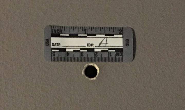 Bullet hole in the Bankview apartment.