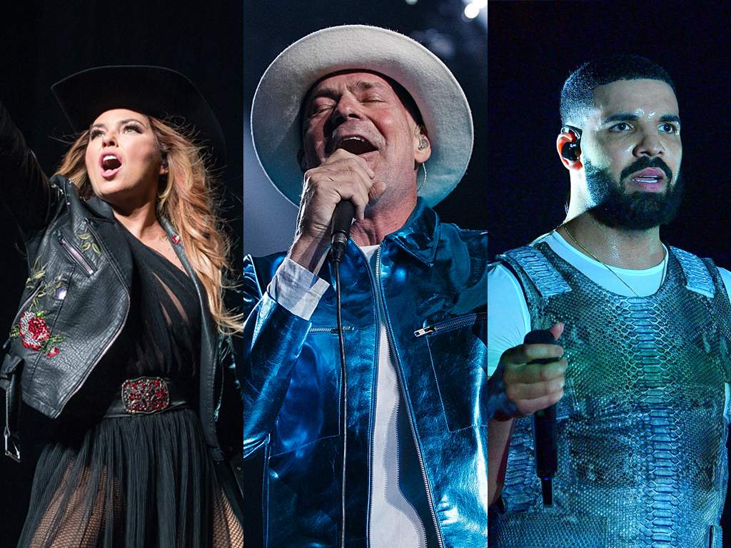 (L-R) Shania Twain, Gord Downie and Drake.