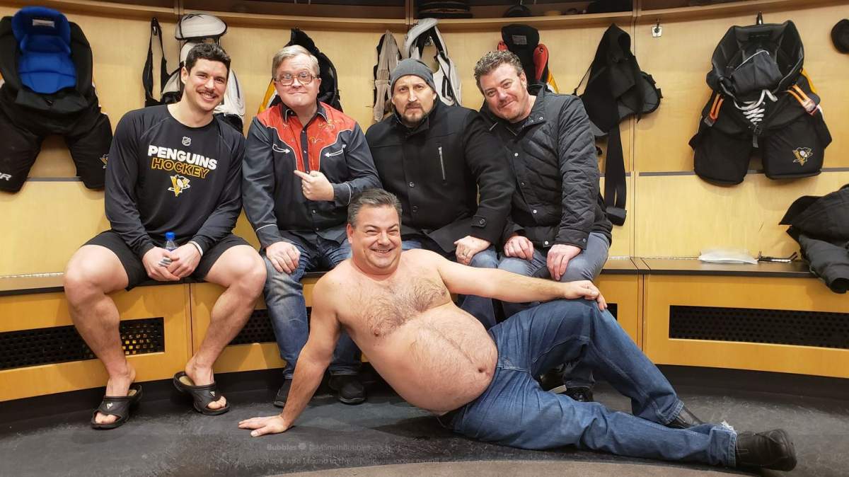 Sidney Crosby and the Trailer Park Boys in the Pittsburgh Penguins locker room following Tuesday night's game. 