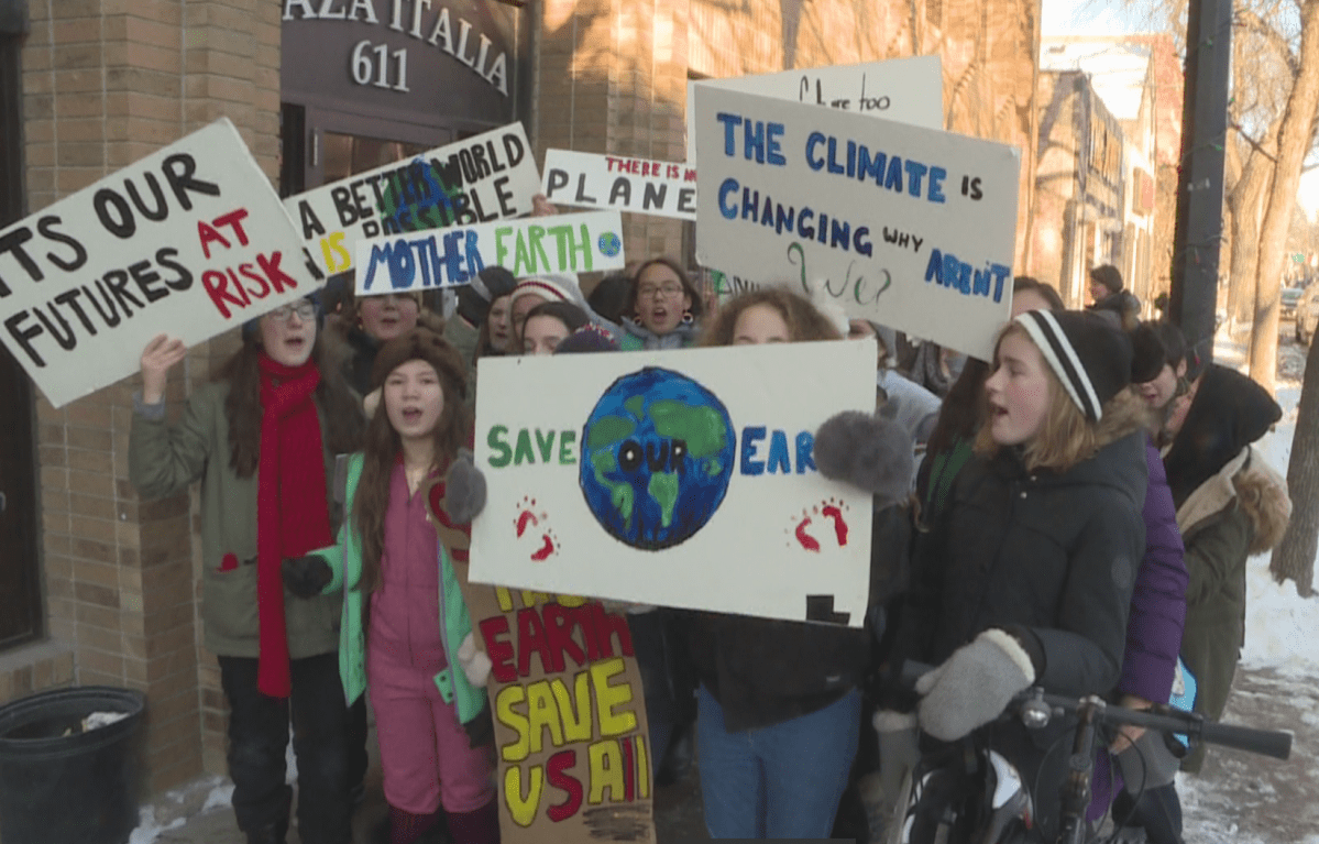 Ecole River Heights students protesting against climate change.