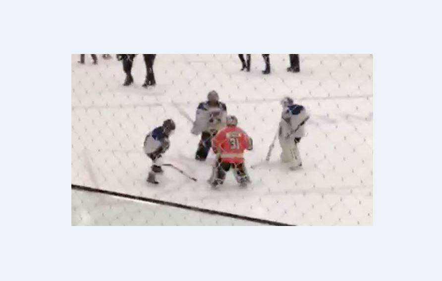 Florence Eaton captured these Atom B hockey players having a dance-off at centre ice. 