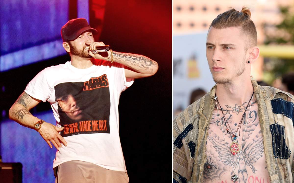 (L-R): Eminem and Machine Gun Kelly. Credit: Getty Images