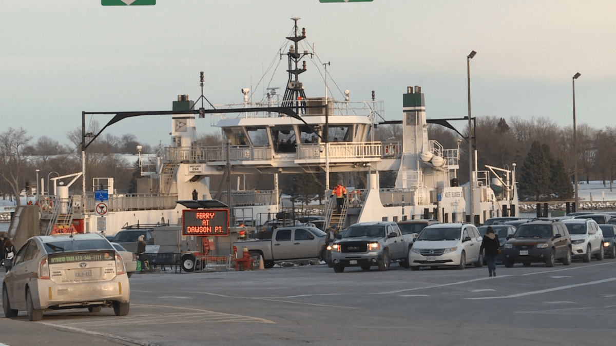The Wolfe Islander III's return to Kingston is being delayed by extreme weather.