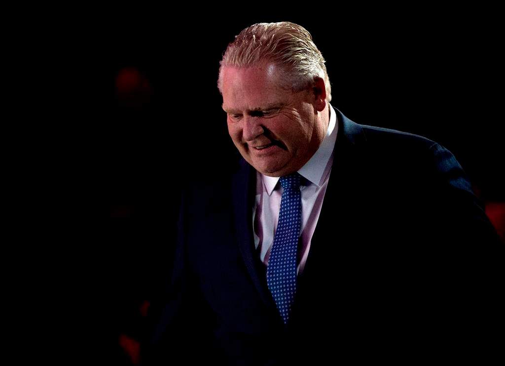 Ontario Premier Doug Ford arrives to speak in Toronto on Wednesday December 12, 2018.
