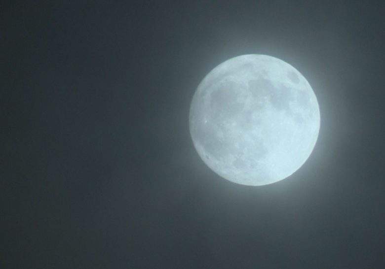 The Cold Moon, nearly full on winter solstice, Dec. 21, 2018 in Kelowna, BC.