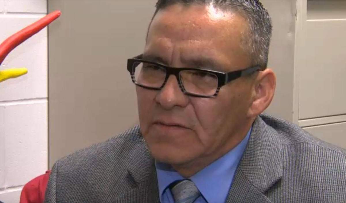 Claude Guimond on Global News in 2017, while he was still principal of Sagkeeng Anicinabe High School.