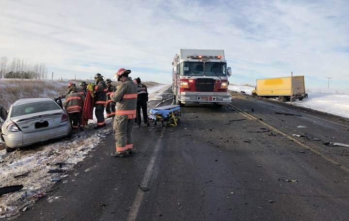 RCMP closed Highway 5 east of Saskatoon after a collision between a car and a transport truck left one dead.