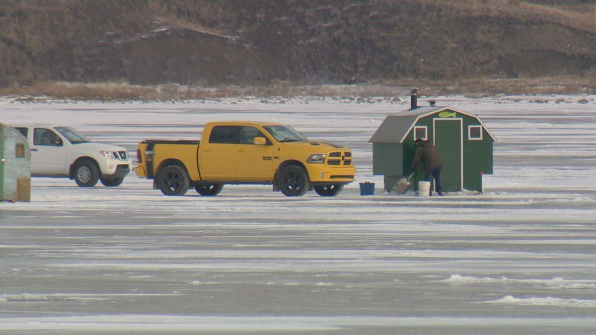 Ice fishers set up on Last Mountain Lake at Regina Beach, Sask. on Dec. 10, 2018
