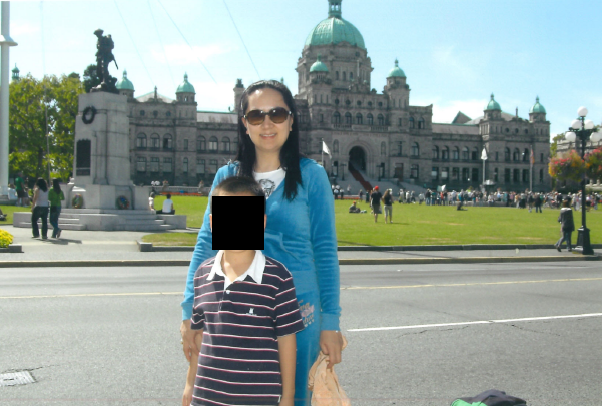 Meng Wanzhou is seen in front of the B.C. legislature building in Victoria.