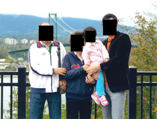 Meng Wanzhou with family near the Lions Gate Bridge in Vancouver.