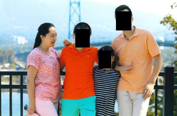 Meng Wanzhou with family near the Lions Gate Bridge in Vancouver.