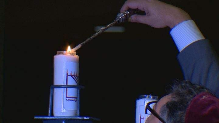 Calgarians celebrated the start of Hanukkah with the lighting of the menorah at City Hall on Monday evening.