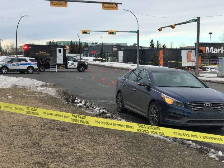 EMS said a pedestrian was injured after being struck by a vehicle in northeast Calgary on Saturday morning.