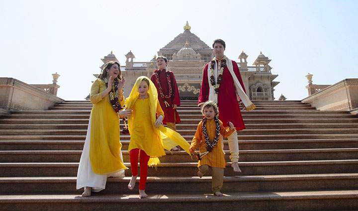 Prime Minister Justin Trudeau and wife Sophie Gregoire Trudeau, and children, Xavier, Ella-Grace, and Hadrien,visit Swaminarayan Akshardham Temple in Ahmedabad, India on Monday, Feb. 19, 2018.