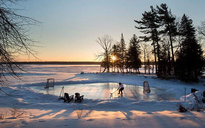 Ontario in the grip of cold weather but doesn’t stop lone skater on Pigeon lake in the Kawartha Lakes from lacing up the skates January 5, 2018.