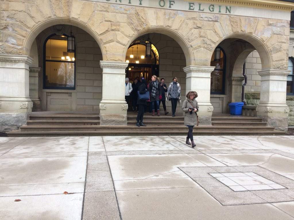 B.J. Willis, Sarah Payne’s step-mom, leaves the courthouse with a group of other family members and friends during a sentencing hearing for Hubert Domonchuk.
