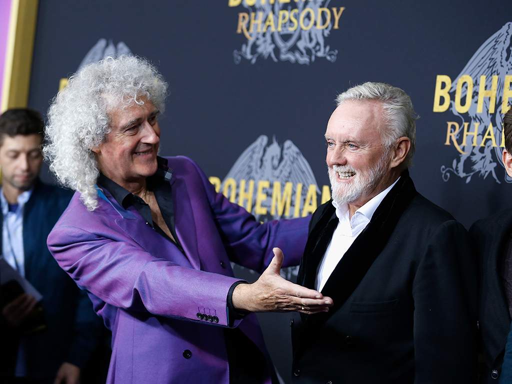 Brian May and Roger Taylor of Queen attend the American premiere of ‘Bohemian Rhapsody’ at The Paris Theatre on Oct. 30, 2018, in New York City.