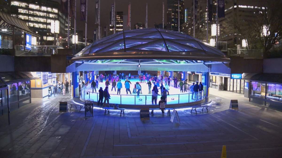Skating is free at Vancouver's Robson Square ice rink. 