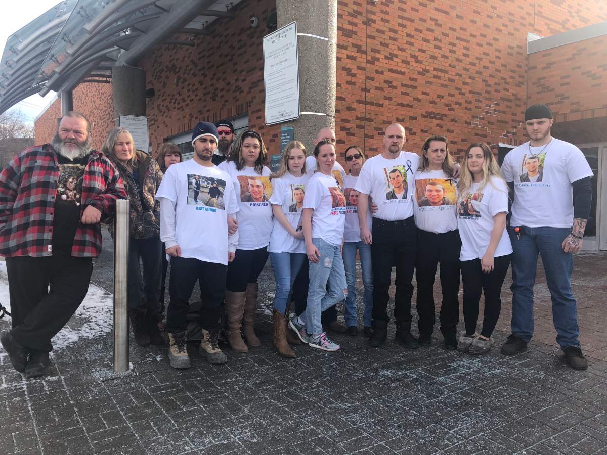Shawn Kelly's friends and family outside of the Barrie courthouse Friday morning.