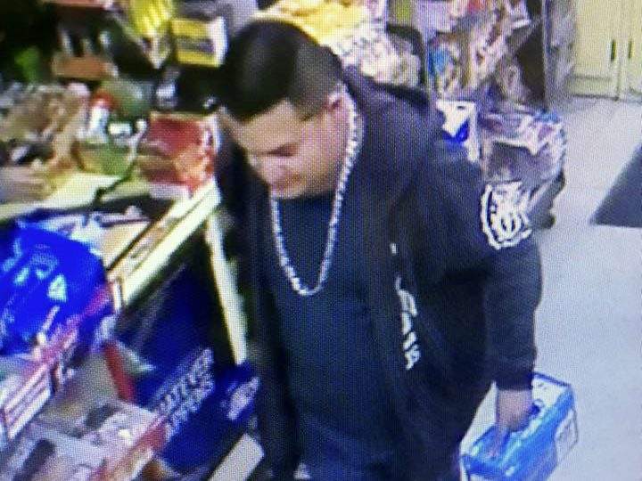 This Wednesday, Dec. 26, 2018 image from a surveillance camera video and provided by the Stanislaus County Sheriff’s Department shows a suspect police are searching for in connection to the fatal shooting of an officer during a traffic stop in Northern California.