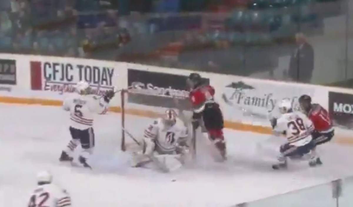 Kelowna Rocket Alex Swetlikoff takes his first attempt on goal as a WHL player. 