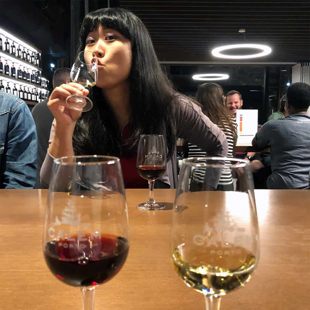 Kristy tasting port in Porto, Portugal