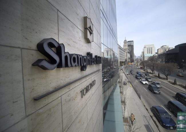 Third floor view of the Shangri-La Hotel signage facing University Avenue in Toronto, March 27 2014.