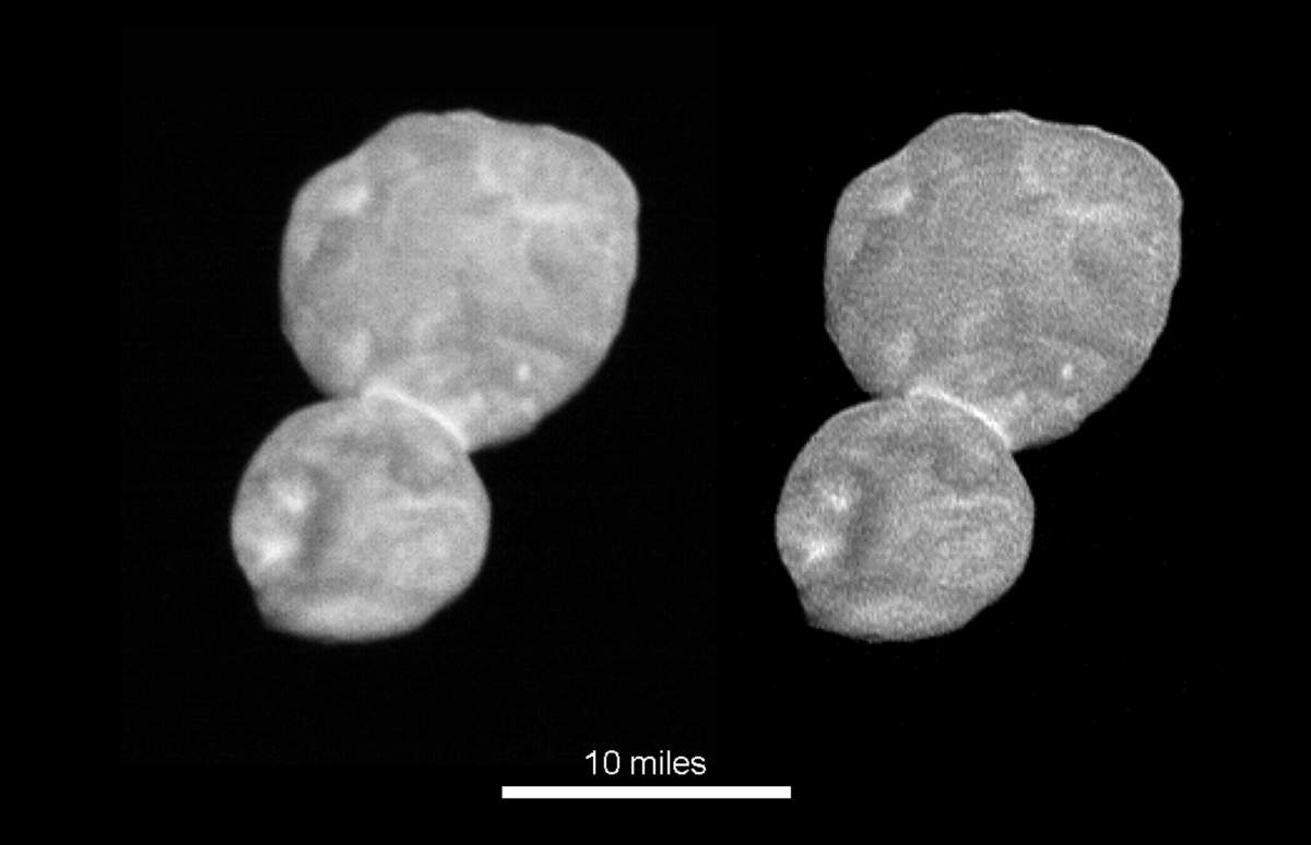 This image made available by NASA on Wednesday, Jan. 2, 2019 shows the size and shape of the object Ultima Thule, about 1 billion miles beyond Pluto. The New Horizons spacecraft encountered it on Tuesday, Jan. 1, 2019.