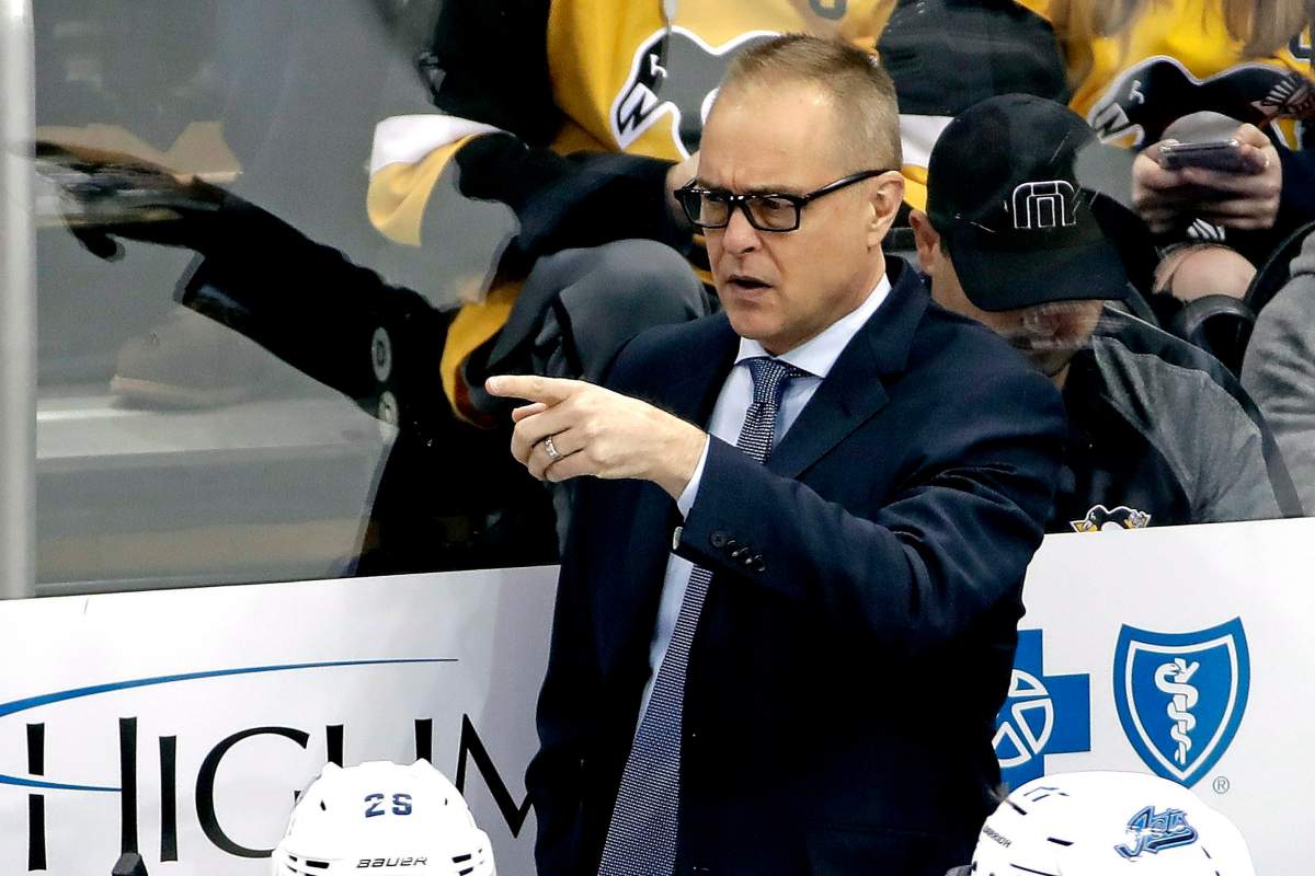 Winnipeg Jets coach Paul Maurice gives instructions during the first period of the team's NHL hockey game against the Pittsburgh Penguins in Pittsburgh, Friday, Jan. 4, 2019. The Penguins won 4-0. (AP Photo/Gene J. Puskar).