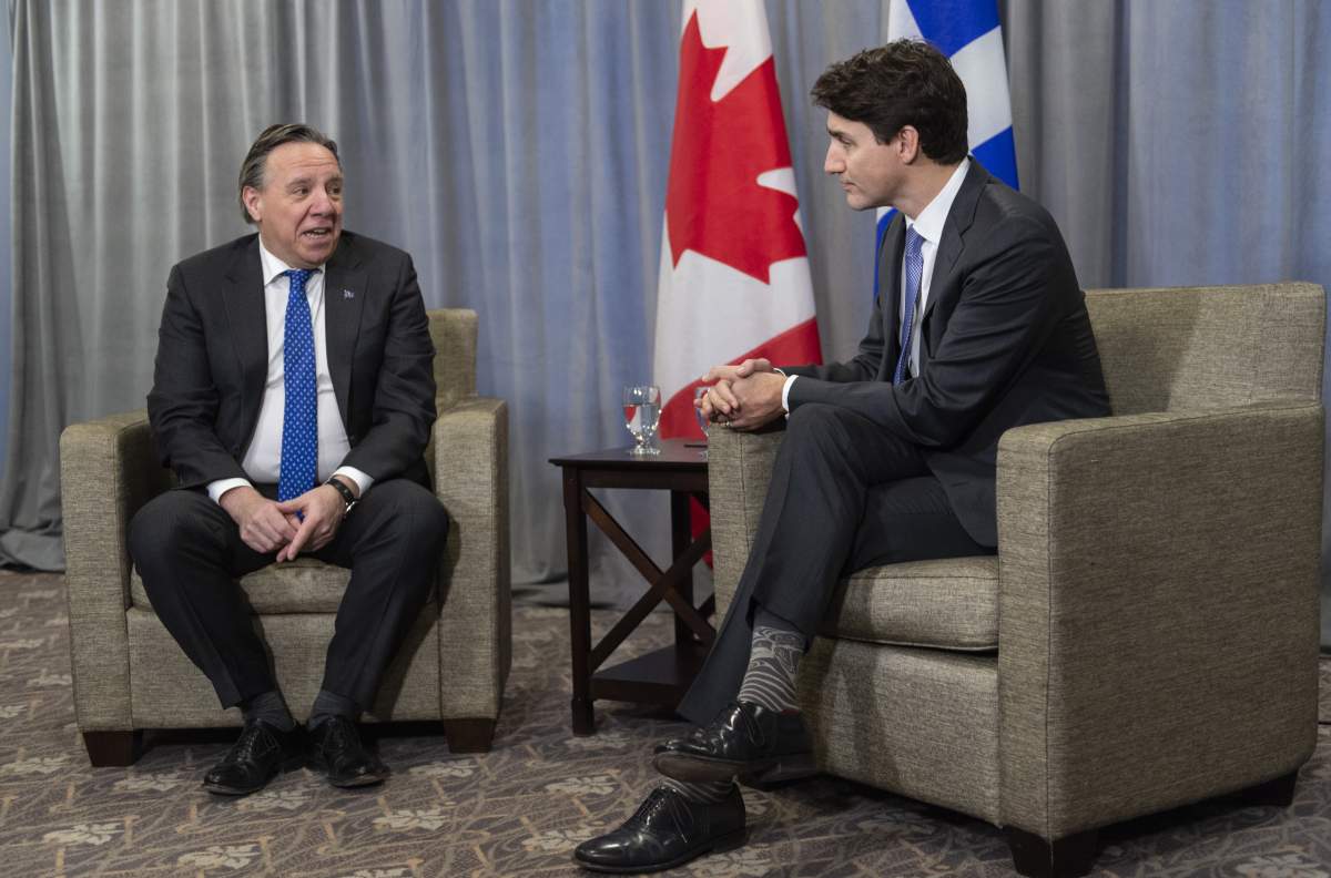 Prime Minister Justin Trudeau meets with Quebec Premier François Legault in Sherbrooke, Que. on Thursday, January 17, 2019. 