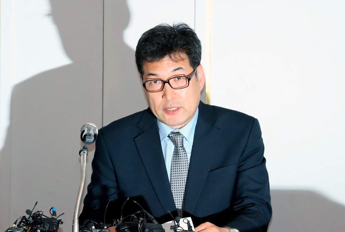 Jeon Myeaong-gyu, a former vice chairman of Korea Skating Union, speaks during a news conference in Seoul, South Korea, Monday, Jan. 21, 2019.