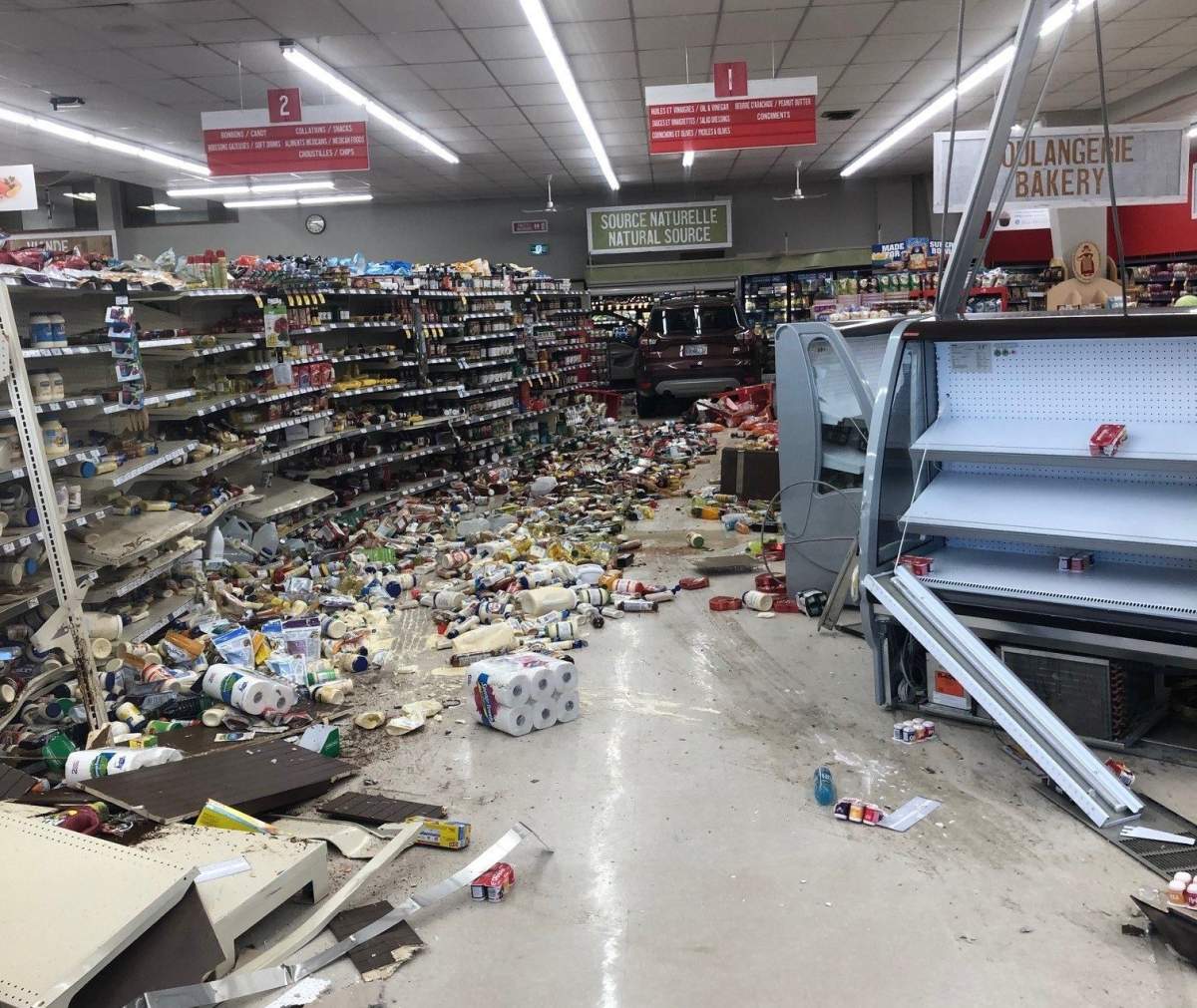 A vehicle drove through a grocery store in Saulnierville, N.S., on Friday afternoon.