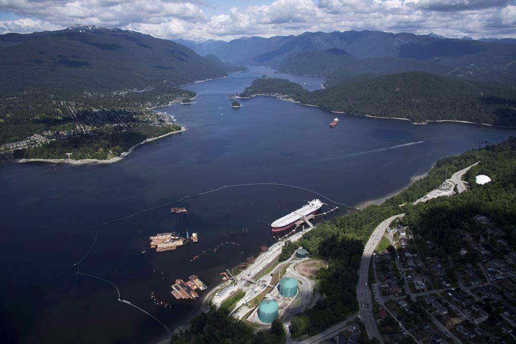 A aerial view of Kinder Morgan's Trans Mountain marine terminal, in Burnaby, B.C., is shown on Tuesday, May 29, 2018. Canada's Parliamentary budget watchdog says government paid "sticker price" for the Trans Mountain pipeline project when it purchased the pipeline from Kinder Morgan for $4.5 billion.