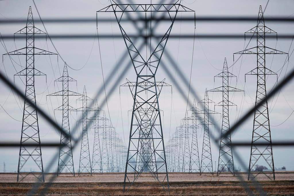 Hydro power lines are shown just outside Winnipeg, Monday, May 1, 2018.