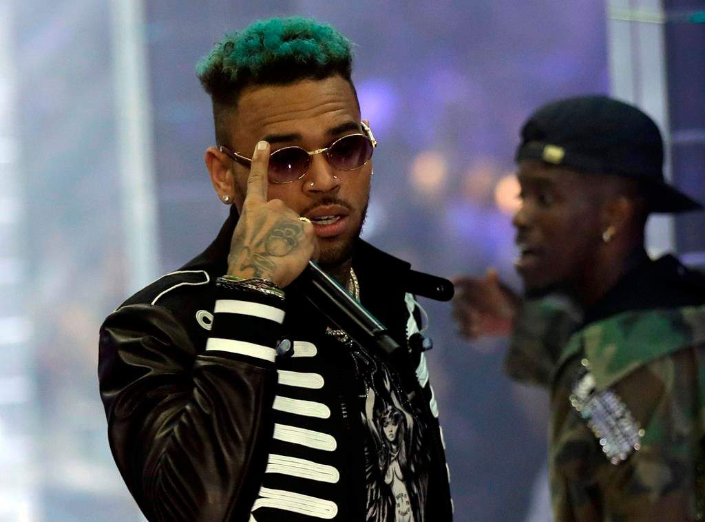 Singer Chris Brown performs during Philipp Plein's women's 2019 spring-summer collection, unveiled during Fashion Week in Milan, Italy on Sept. 21, 2018.