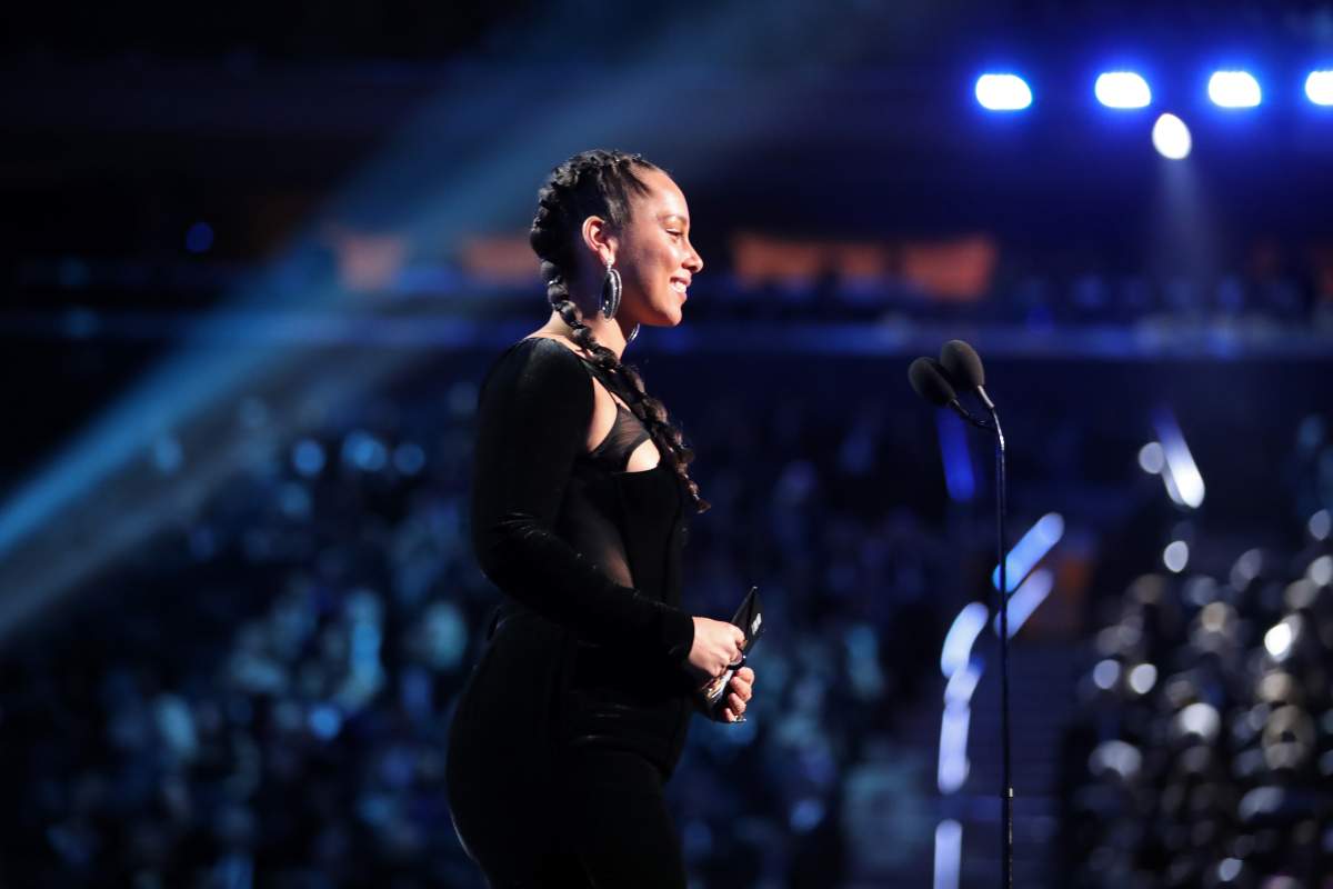 Alicia Keys speaks onstage during the 60th Annual Grammy Awards at Madison Square Garden on Jan. 28, 2018, in New York City.