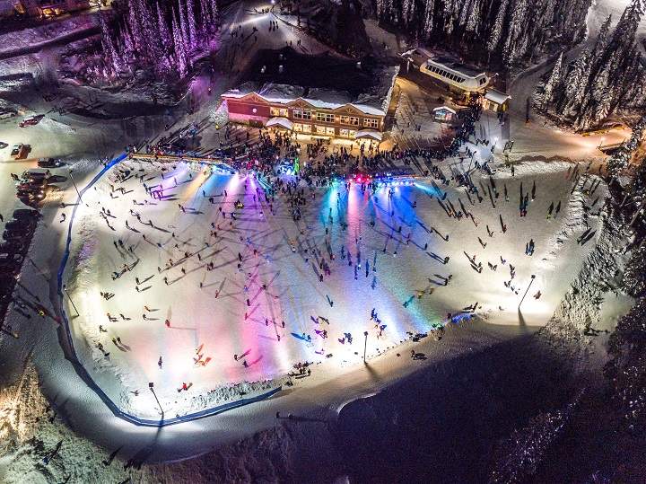 Scores of people took to Big White’s outdoor rink during New Year’s Eve for cosmic skating. The resort said 235 pairs of skates were rented out that night.