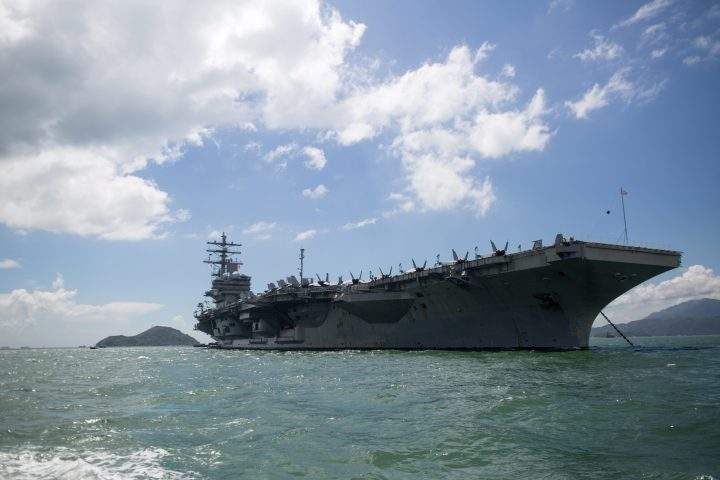 The American aircraft carrier USS Ronald Reagan berths into Victoria Harbour in Hong Kong, China, 02 October 2017.