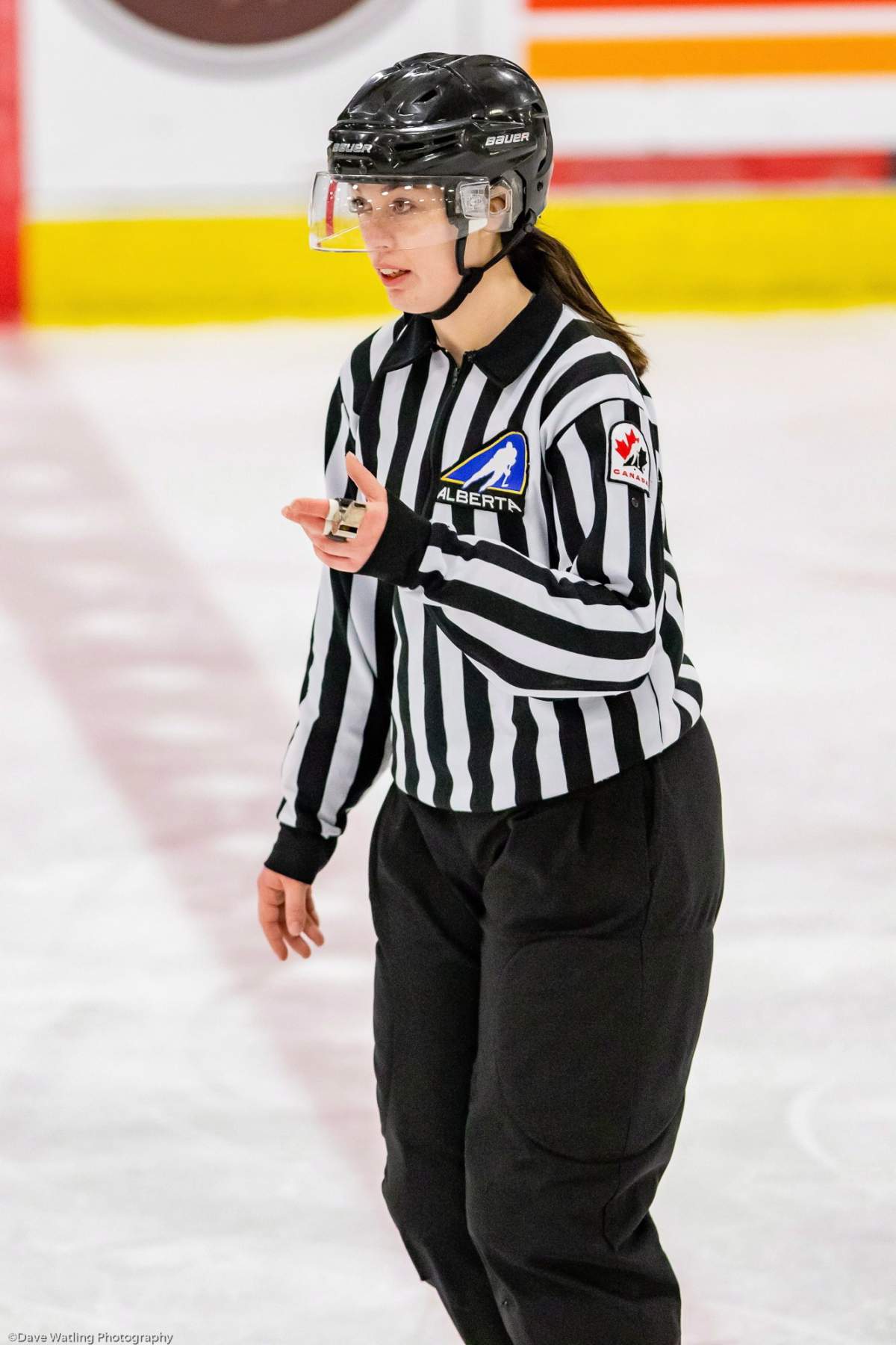 Referee Cassandra Gregory works the Mac’s midget triple-A tournament in Calgary in a Dec.31, 2018 photo.