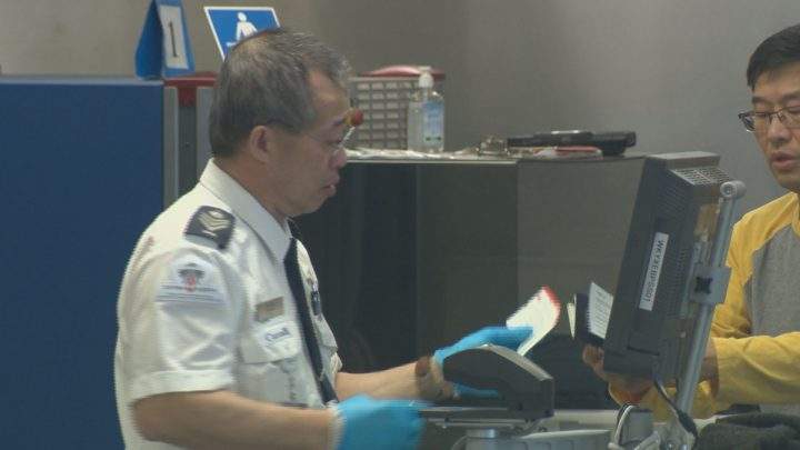 Security screening at Skyxe Saskatoon Airport.