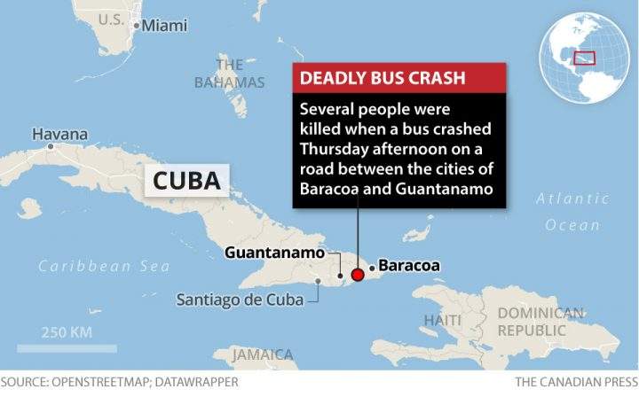 A deadly bus crash in Cuba reportedly involved Canadian tourists.