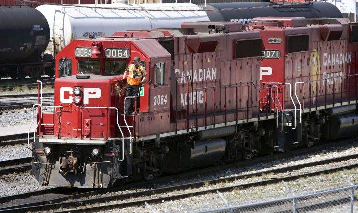 Canadian Pacific Railway locomotives are shuffled around a marshalling yard in Calgary on May 16, 2012. Canadian Pacific Railway Ltd. says freight sales drove a 17 per cent leap in revenues to $1.96 billion last quarter, fuelled by oil, grain and other commodities. Net income for the country’s second-biggest rail company plunged 45 per cent to $545 million in the three months ended Dec. 31 compared to the same period in 2017.