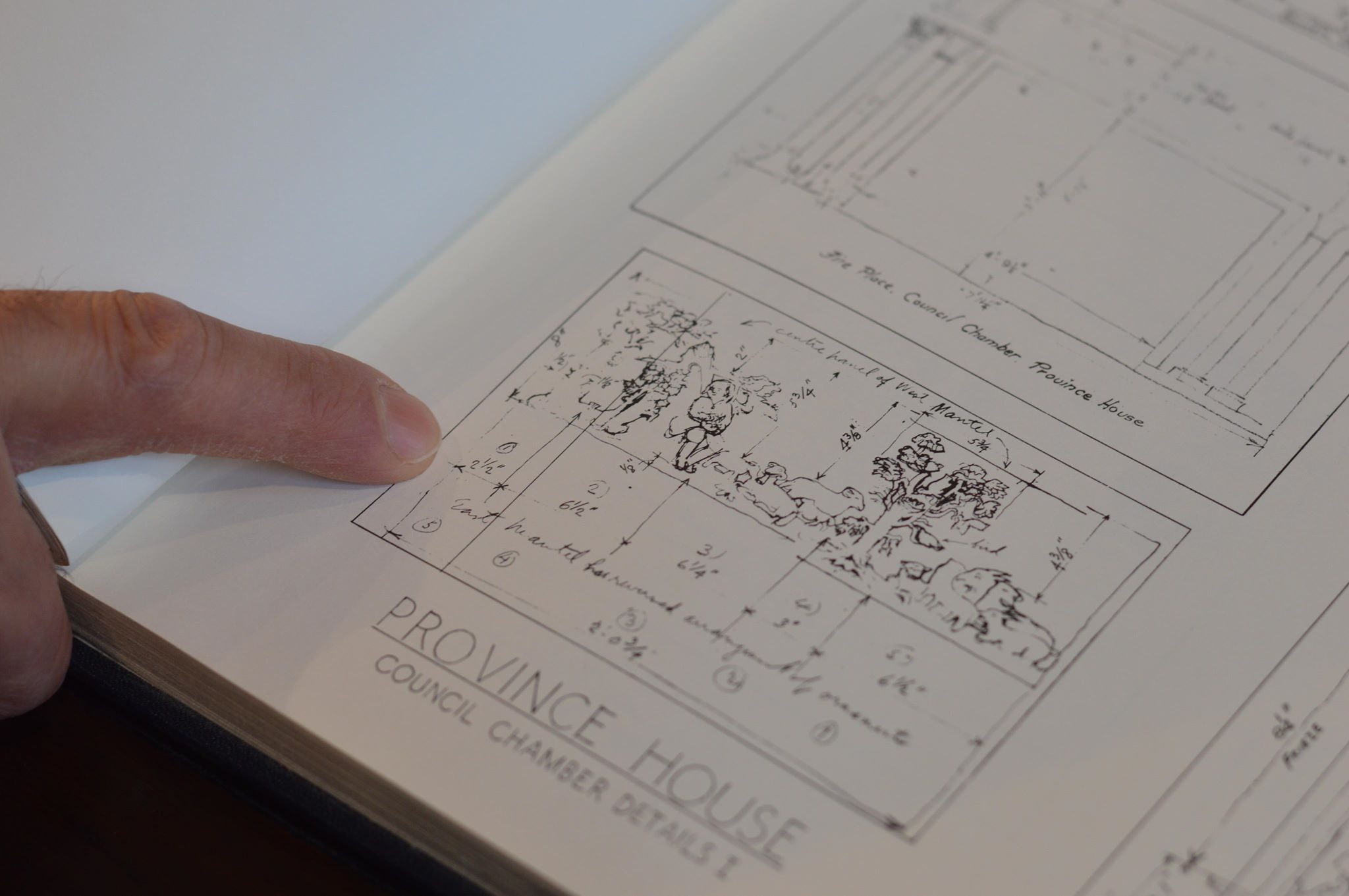 A page within An Album of Drawings of Early Buildings in Nova Scotia by Arthur W. Wallace, shows some of the designs used in Nova Scotia’s Province House.