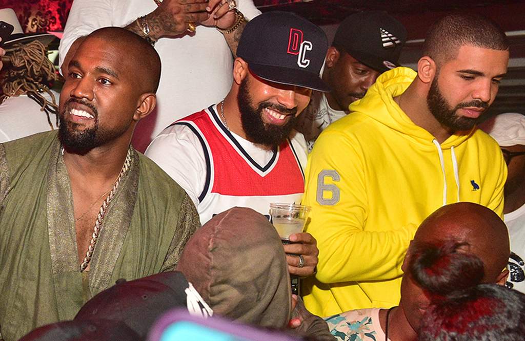Kanye West, Kenny Burns and Drake attend at Compound on June 20, 2015, in Atlanta, Ga. (Photo by Prince Williams/WireImage)