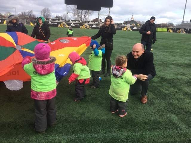 Jean-Yves Duclos, Canada's Minister of Families, Children and Social Development, was at Tim Horton's Field on Wednesday morning to promote his government's creation of new child care spaces.