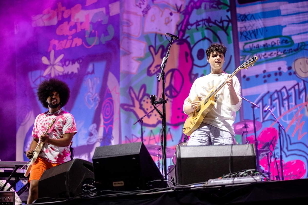 Brian Robert Jones (L) and Ezra Koenig of Vampire Weekend perform at Lollapalooza at Grant Park on Aug. 4, 2018, in Chicago, Ill.