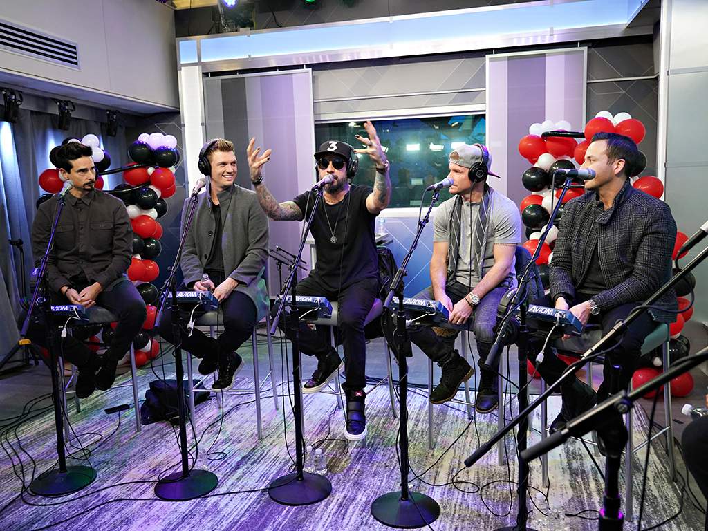 (L-R) Kevin Richardson, Nick Carter, AJ McLean, Brian Littrell and Howie Dorough of Backstreet Boys at the SiriusXM Studios on Jan. 28, 2019 in New York City.
